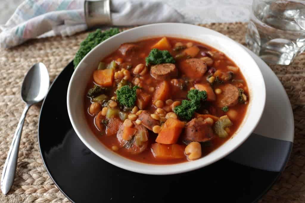 Instant Pot Lentil Soup Recipe 6 Lentil sausage Soup table setting.