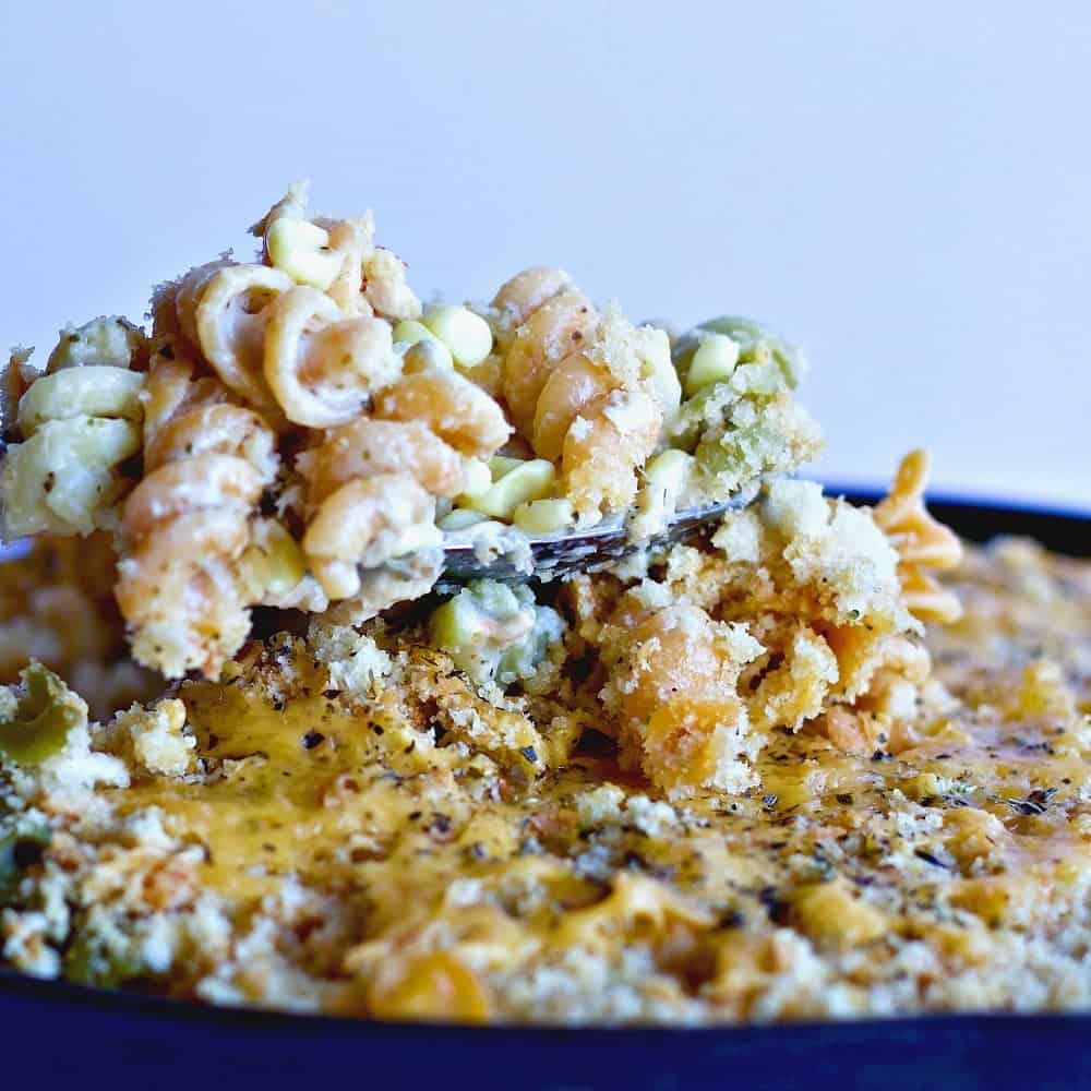 Twisted Tuna Casserole scooped out of the casserole