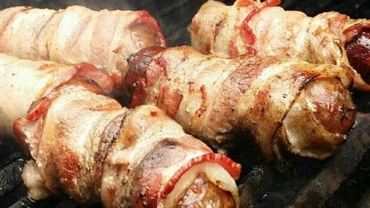 Grilled Bacon Wrapped Bratwurst