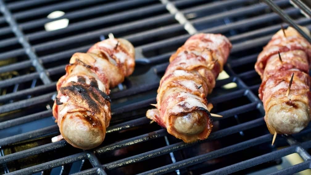 Grilled Bacon Wrapped Bratwurst