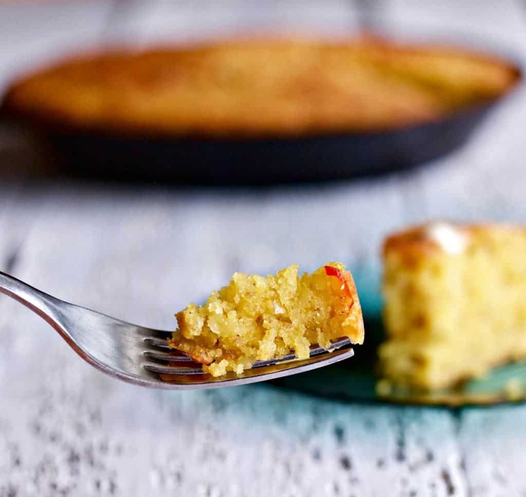 Mexican Cornbread single bite on a fork