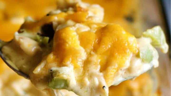 Chicken Mornay Casserole scooped from the casserole dish