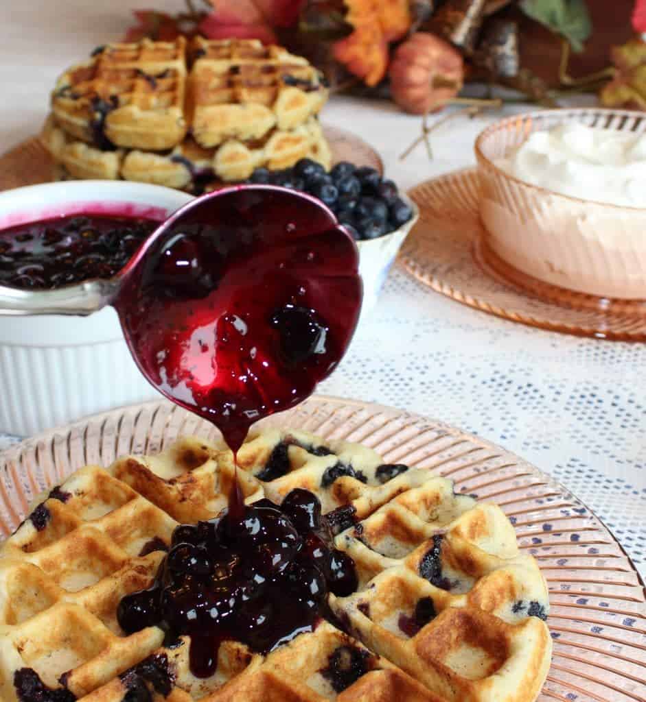 Blueberry Waffles with blueberry sauce