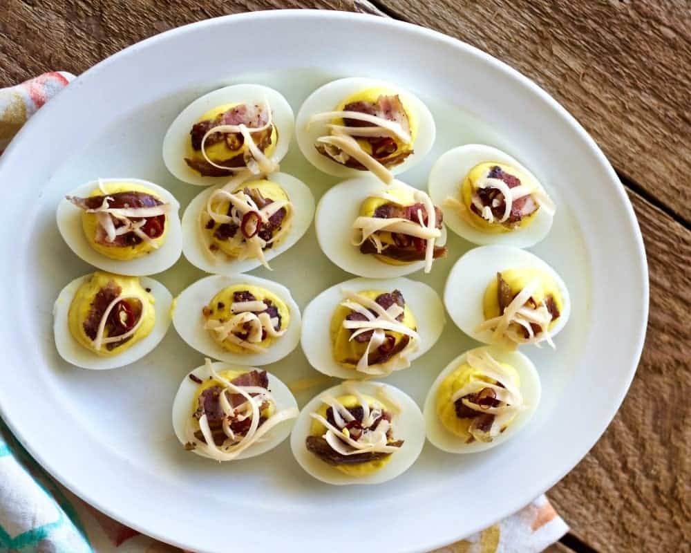 Deviled Eggs with Bacon,peppers and dates