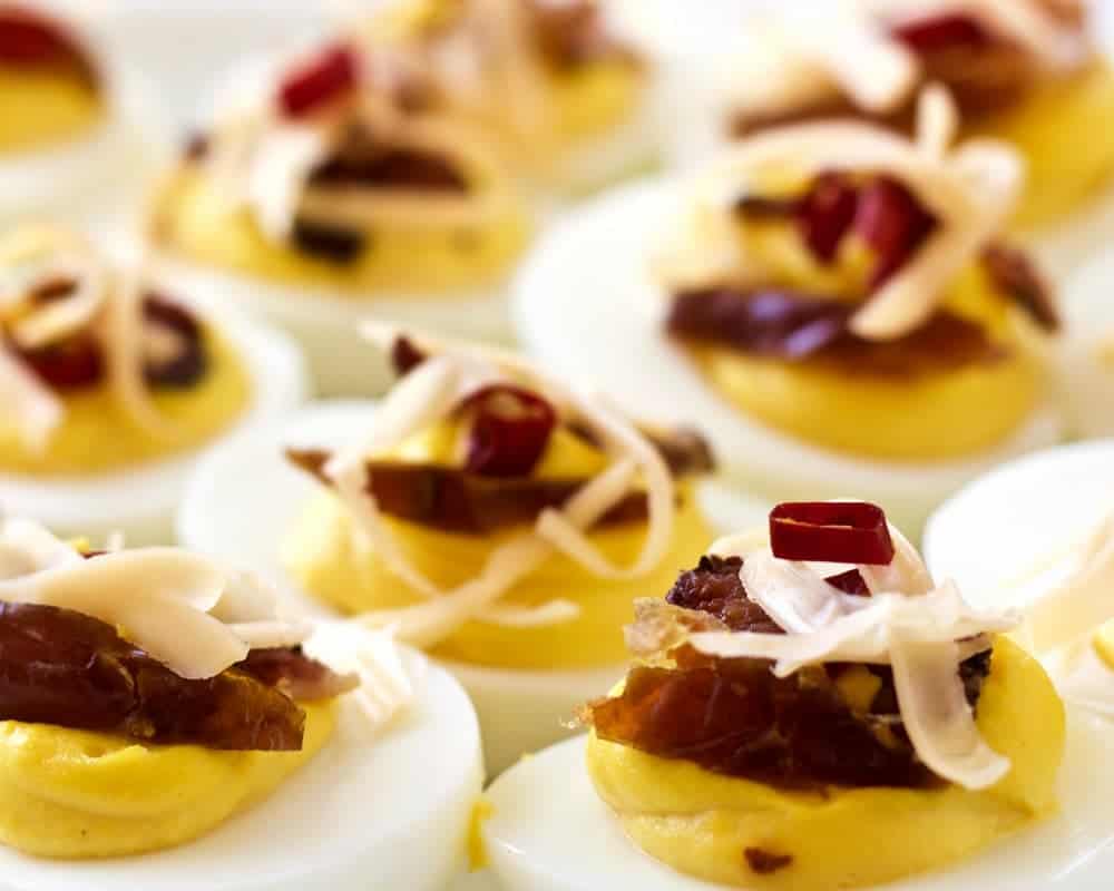 Deviled Eggs with Bacon,peppers and dates
