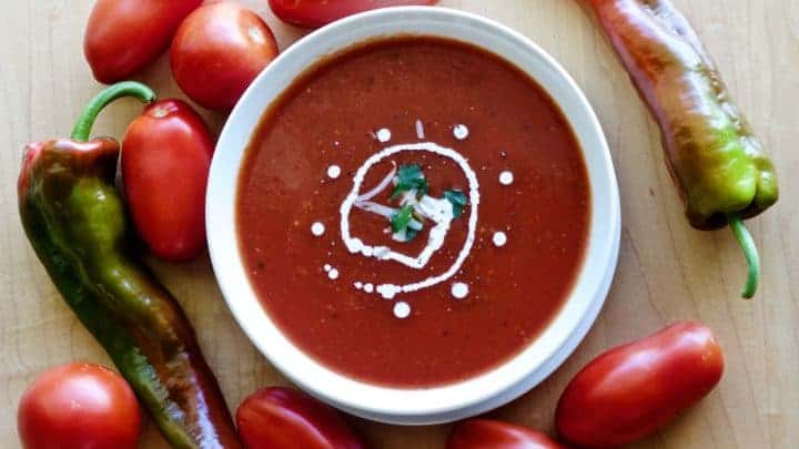 Roasted Pepper Tomato Soup with fresh peppers and tomatoes