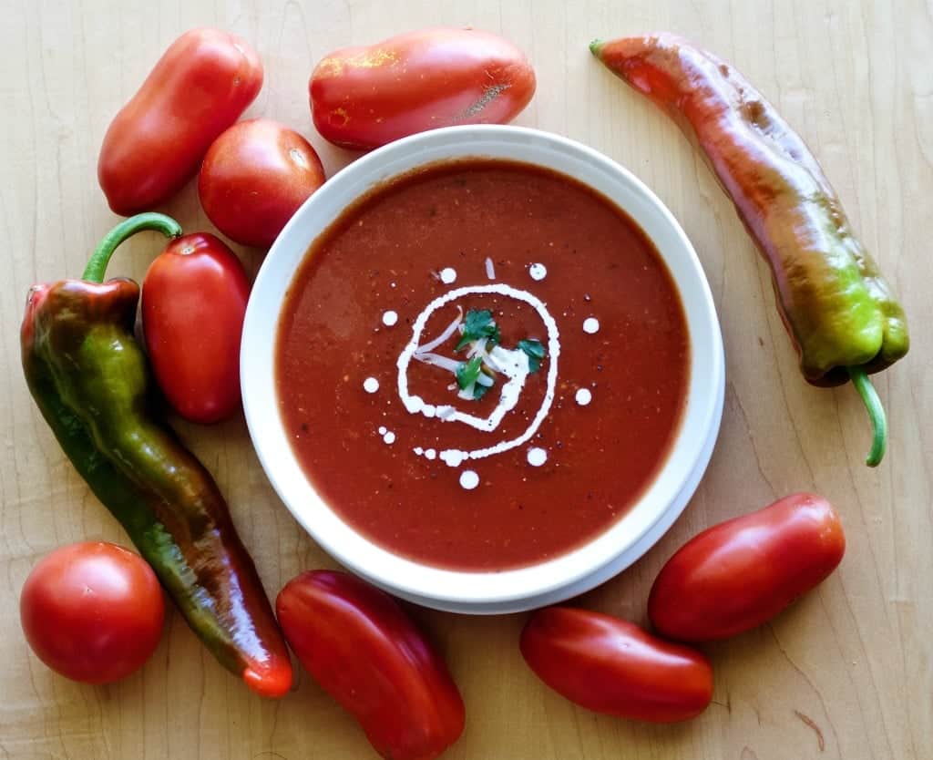 Roasted Pepper Tomato Soup with fresh peppers and tomatoes