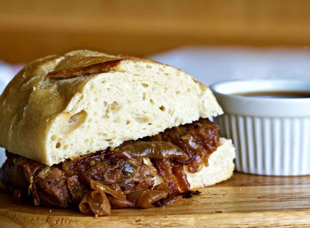 crock pot french dip sandwich with Caramelized Onions