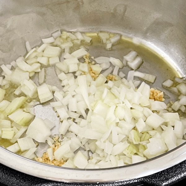 saut&eacute; onion and garlic in oil