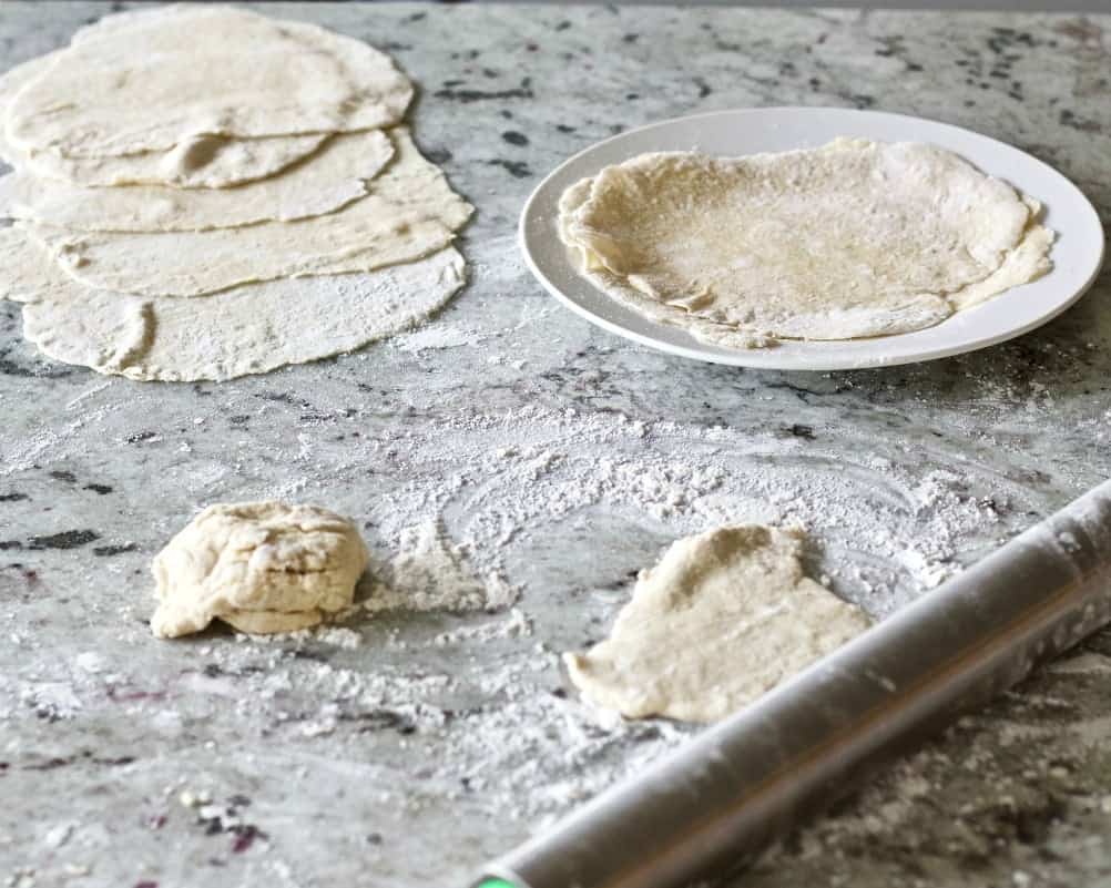 Homemade Flour Tortilla Recipe with Butter 3 Homemade Flour tortilla recipe. Dough rolled out and ready to griddle.