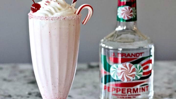 Peppermint Milkshake with a Schnapps Liqueur bottle