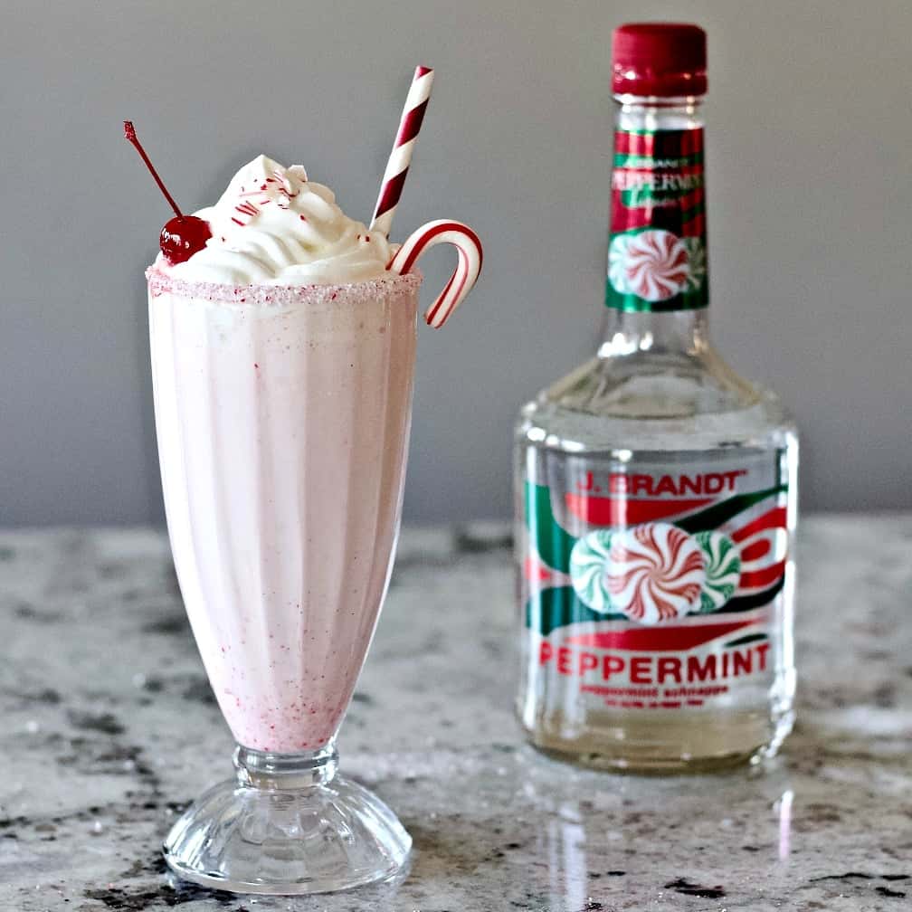 Peppermint Milkshake with a Schnapps Liqueur bottle