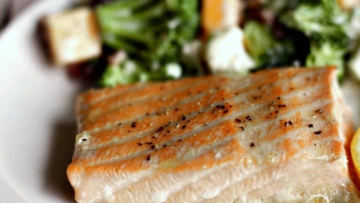 Easy baked salmon with a brown sugar marinade is a perfect choice for a delicious, low carb, dairy -free, gluten-free meal choice. Chock full of good for you lean protein and healthy fat with a yummy marinade!