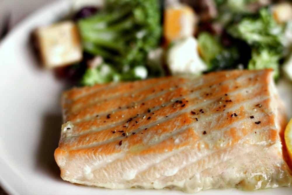 Easy baked salmon with a brown sugar marinade is a perfect choice for a delicious, low carb, dairy -free, gluten-free meal choice. Chock full of good for you lean protein and healthy fat with a yummy marinade!