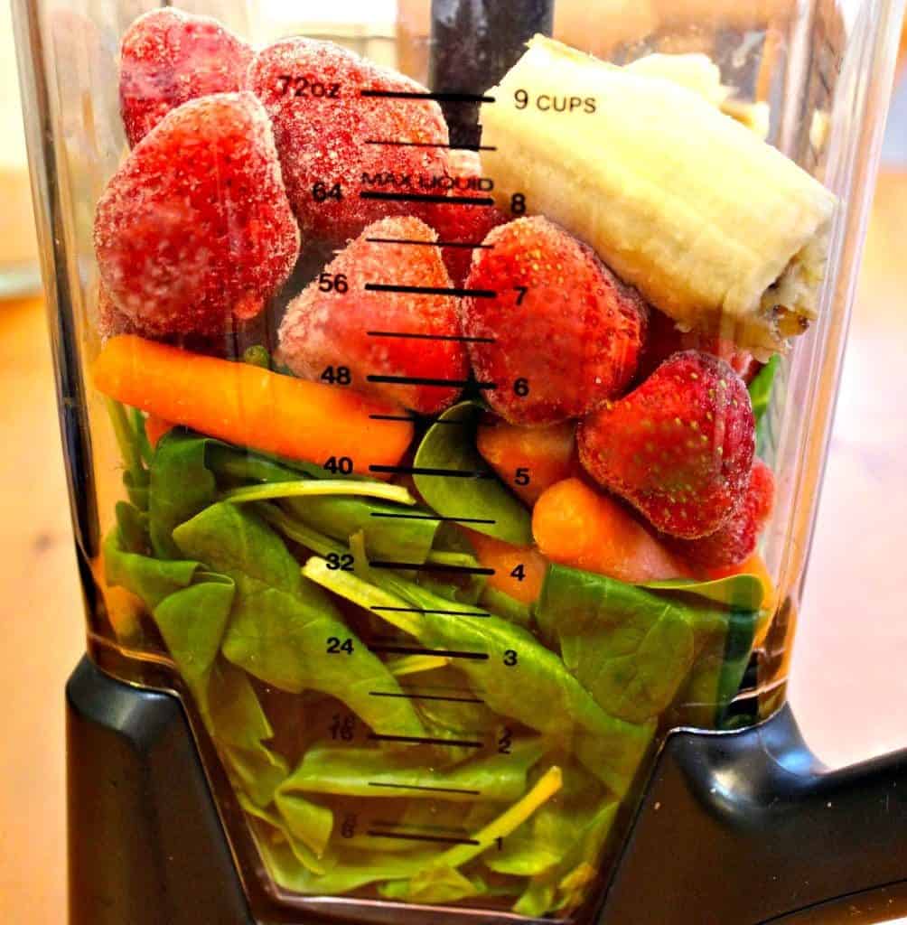 A nutritious breakfast smoothie to help you kickstart your day into full gear! This Nutritionally Balanced, High-​Fiber, Low-​Sodium, Vegetarian, Gluten-​Free Breakfast smoothie has only 159 calories!