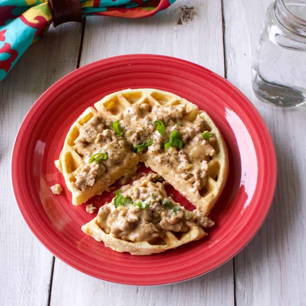Waffles with sausage Gravy