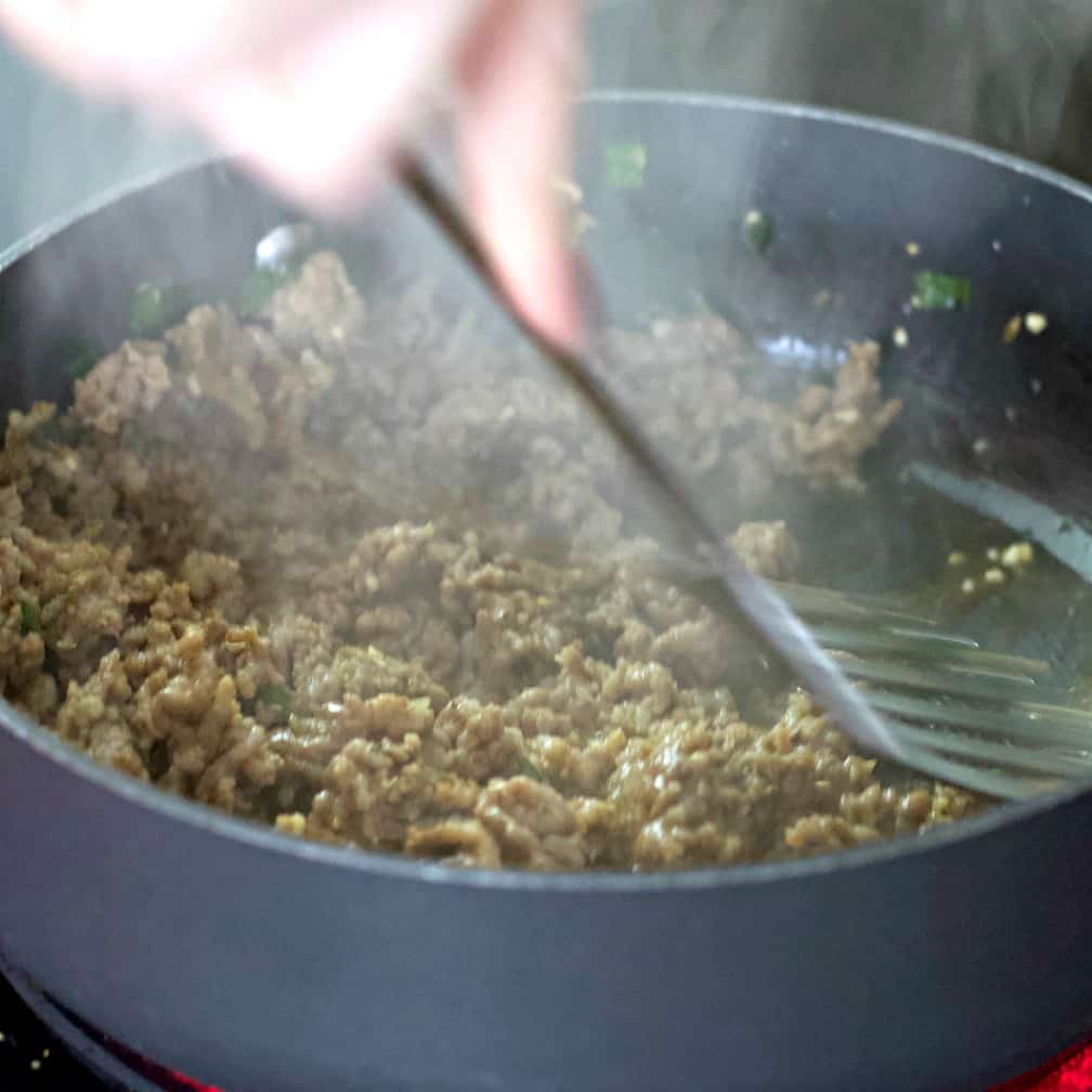 break sausage into tiny pieces