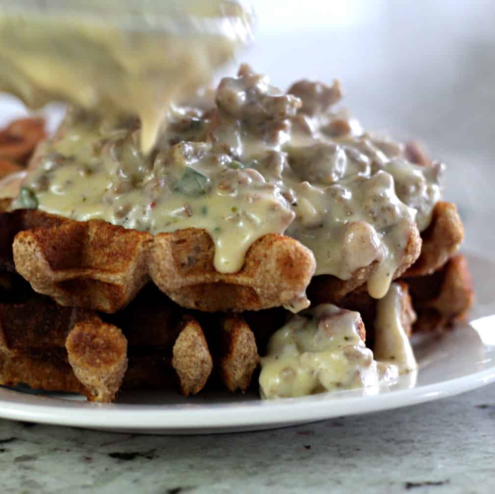 sausage gravy over waffles