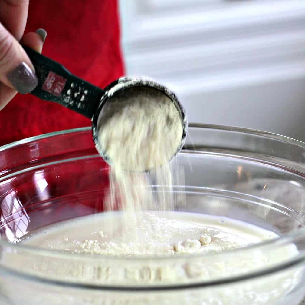 pour in flour