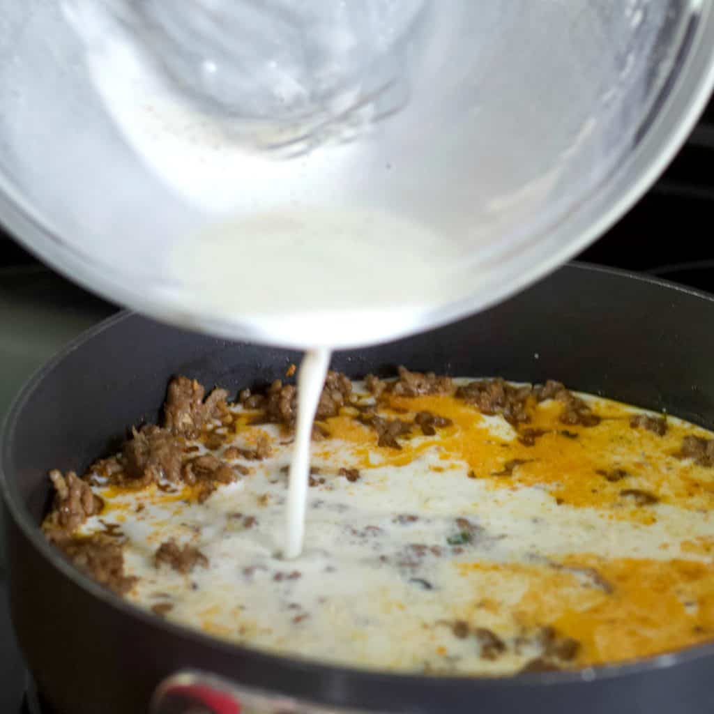 pour into cooked sausage