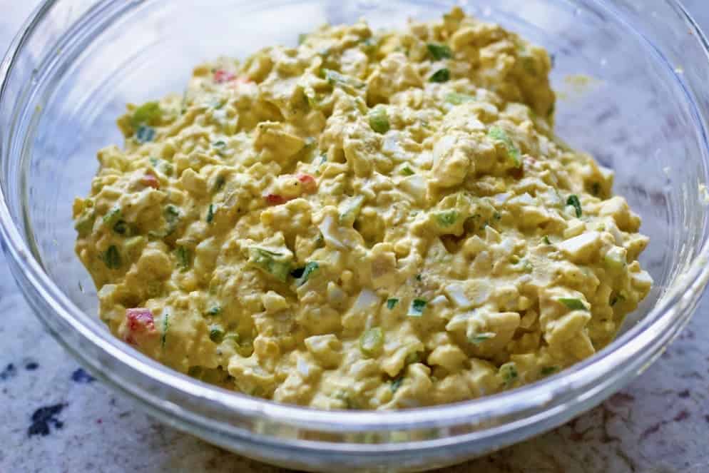Creamy Egg Salad Recipe 6 Healthy egg salad in a clear bowl.
