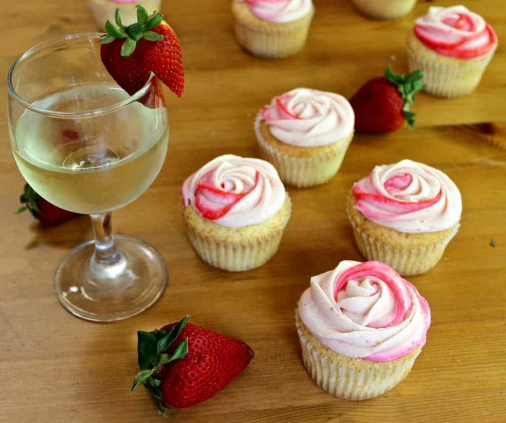 Moscato cupcakes with strawberry frosting