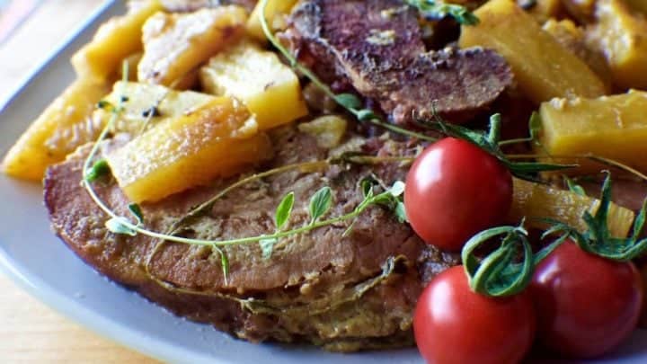 Slow Cooker Pineapple Ham Steaks with Mustard Sauce