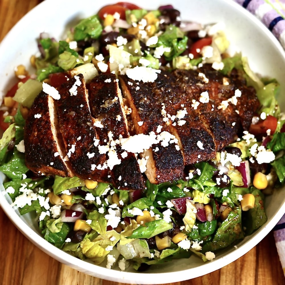 top view of blackened chicken salad