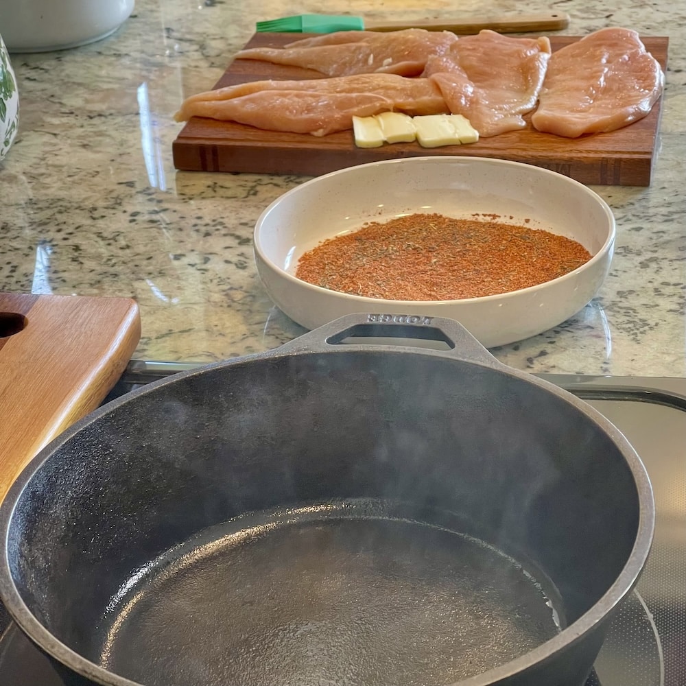 cooking set up-blackened chicken