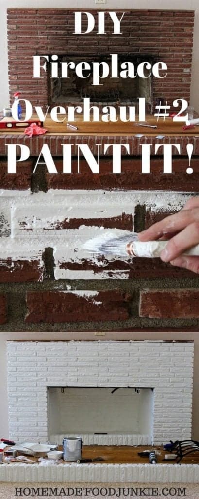 DIY Fireplace Overhaul #2. Repainting our old brick fireplace made it gorgeous! #diy #fireplaceredo #brickfireplace #painting #remodel #fireplace
