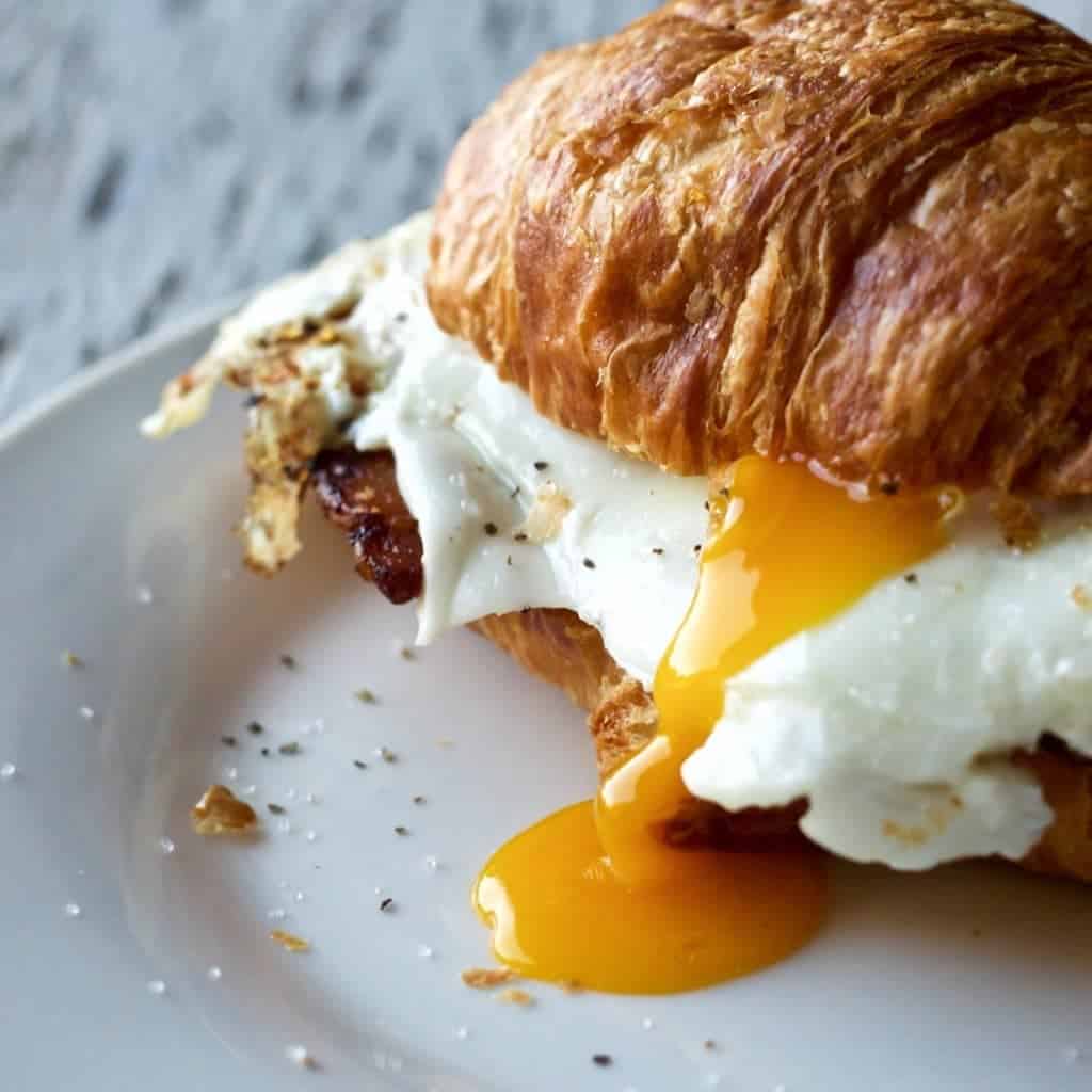 Bacon and Egg Croissant Sandwich a quick, protein rich, filling breakfast by Homemadefoodjunkie.com