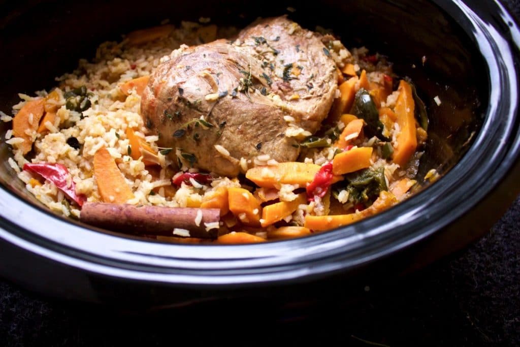 Slow Cooker Harvest Pork Roast Dinner