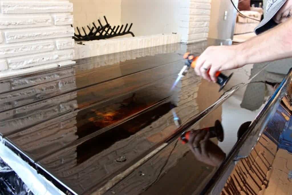 DIY Fireplace makeover part 3-Finishing a Wooden Hearth in Epoxy