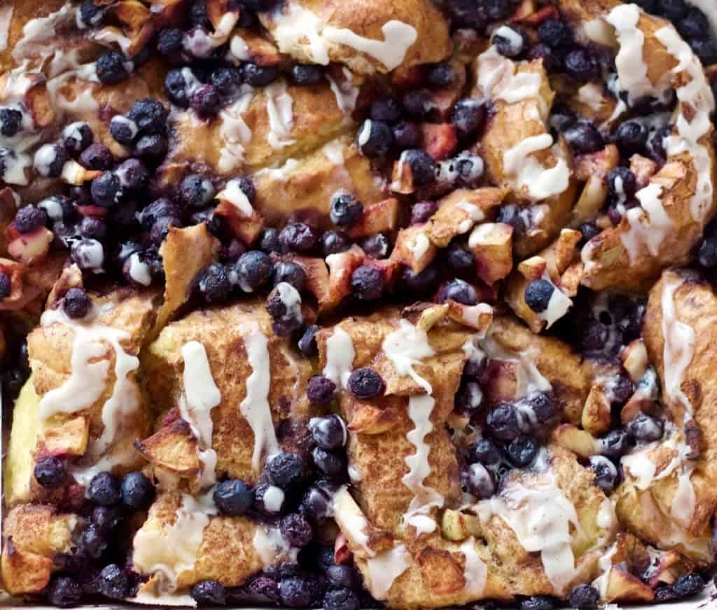 Blueberry Apple Overnight Bread Pudding by HomemadeFoodJunkie.com