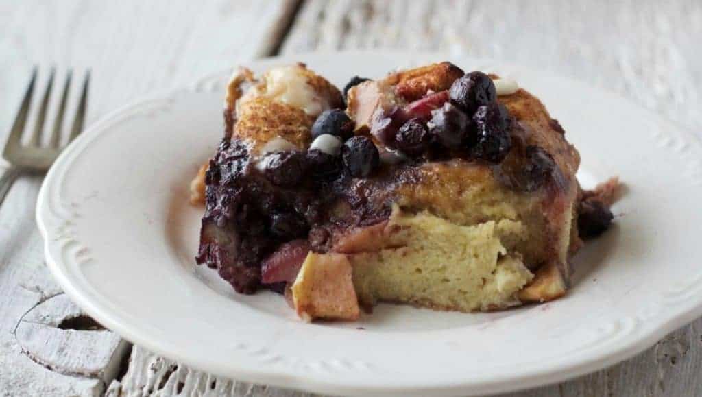 Blueberry Apple Overnight Bread Pudding by HomemadeFoodJunkie.com