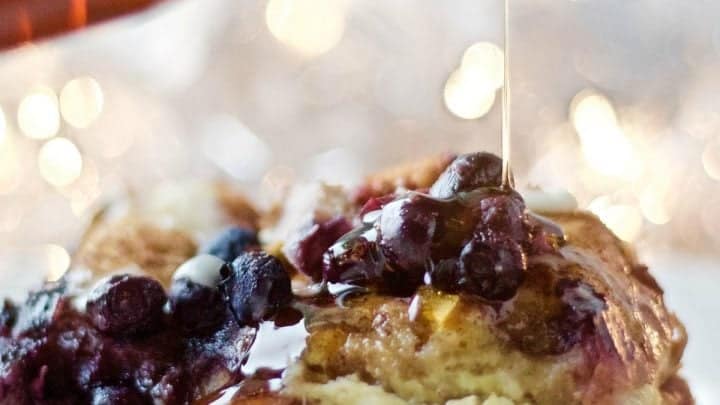 Blueberry Apple Overnight Bread Pudding. An easy, special, make ahead breakfast. Crowd Pleaser!