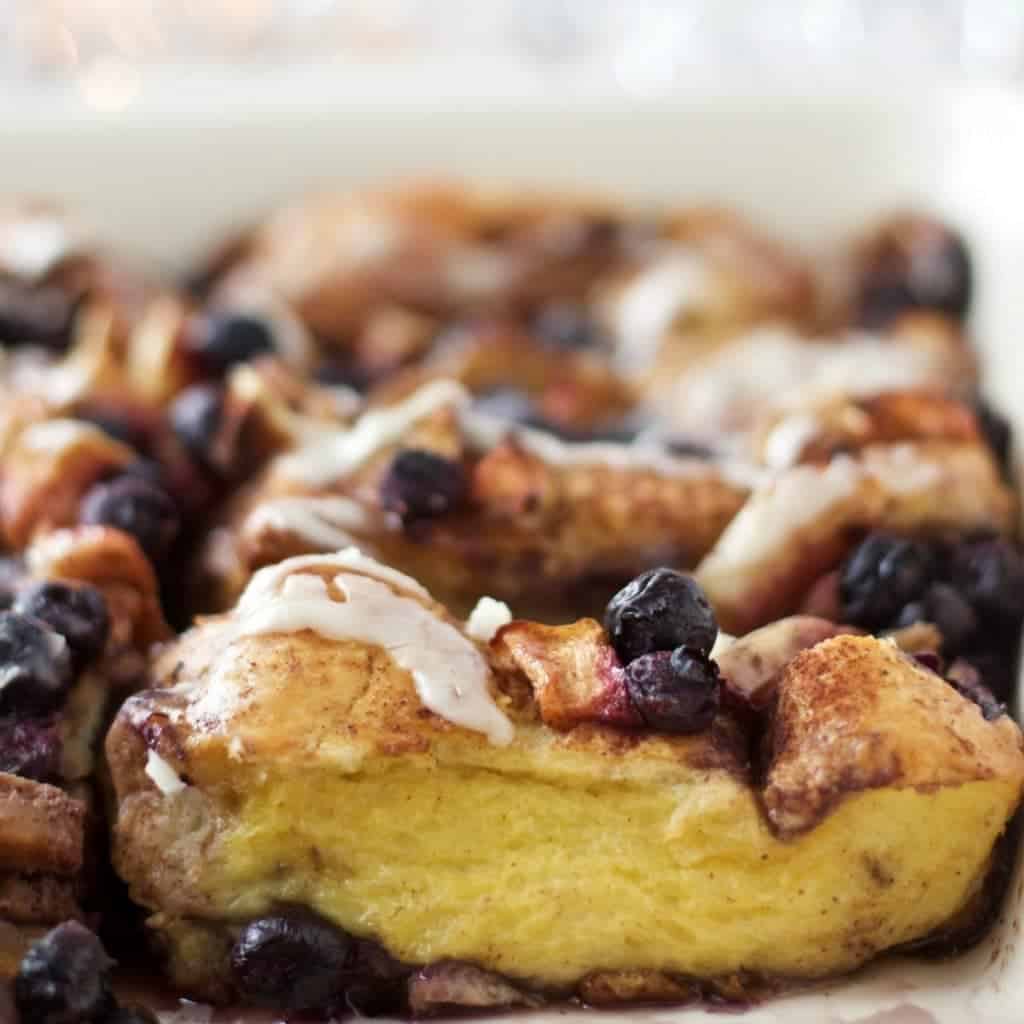 Blueberry Apple Overnight Bread Pudding by HomemadeFoodJunkie.com