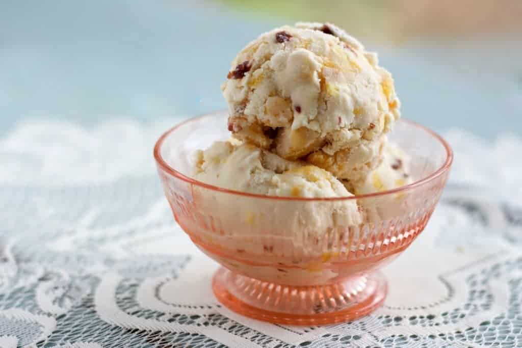 Mid Winter Cherry Peach Maple Ice Cream.There is no added sugar in this Low-​Sodium, Vegetarian, Gluten-​Free frozen dessert https://homemadefoodjunkie.1wp.site