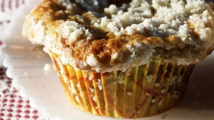 Rhubarb Blueberry Cardamom Streusel muffins