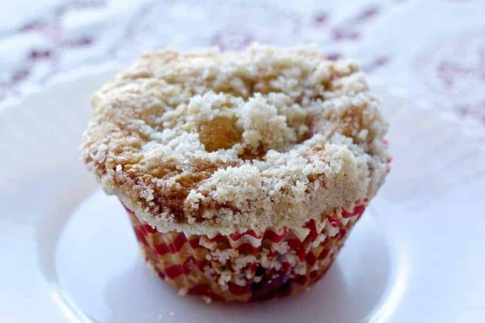 Rhubarb Blueberry Cardamom Streusel muffins