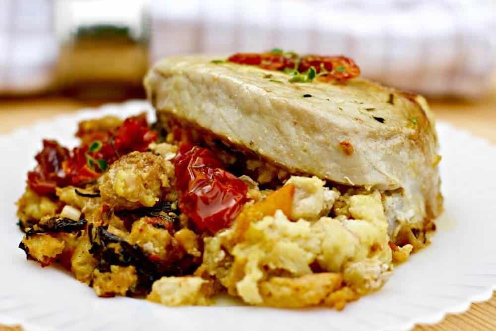 Fusion Stuffed Pork Chops is a healthy low sugar complete meal! https://homemadefoodjunkie.1wp.site