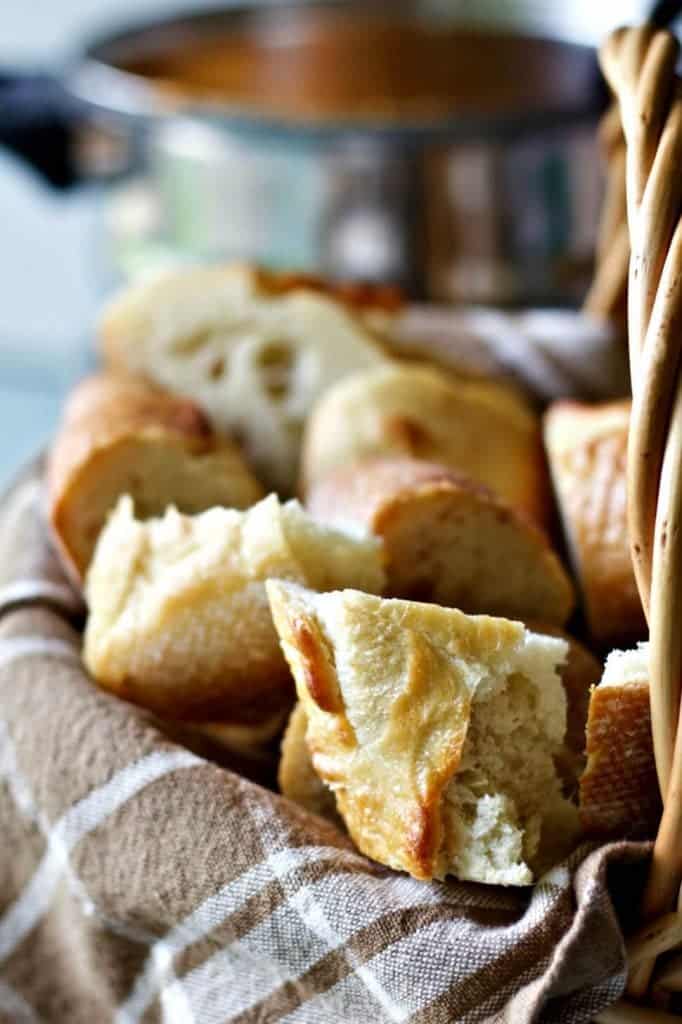 Roasted Pepper Cheese Fondue Sauce bread for dipping