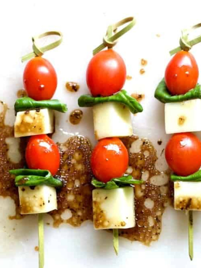 caprese appetizers on a party tray