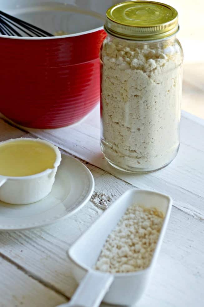 Homemade Coconut Oil Baking Mix in jar and in scoop