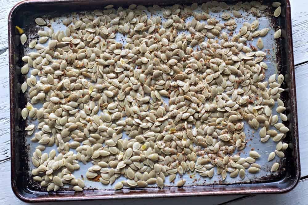 Prepped pumpkin seeds ready to make Roasted pumpkin seeds
