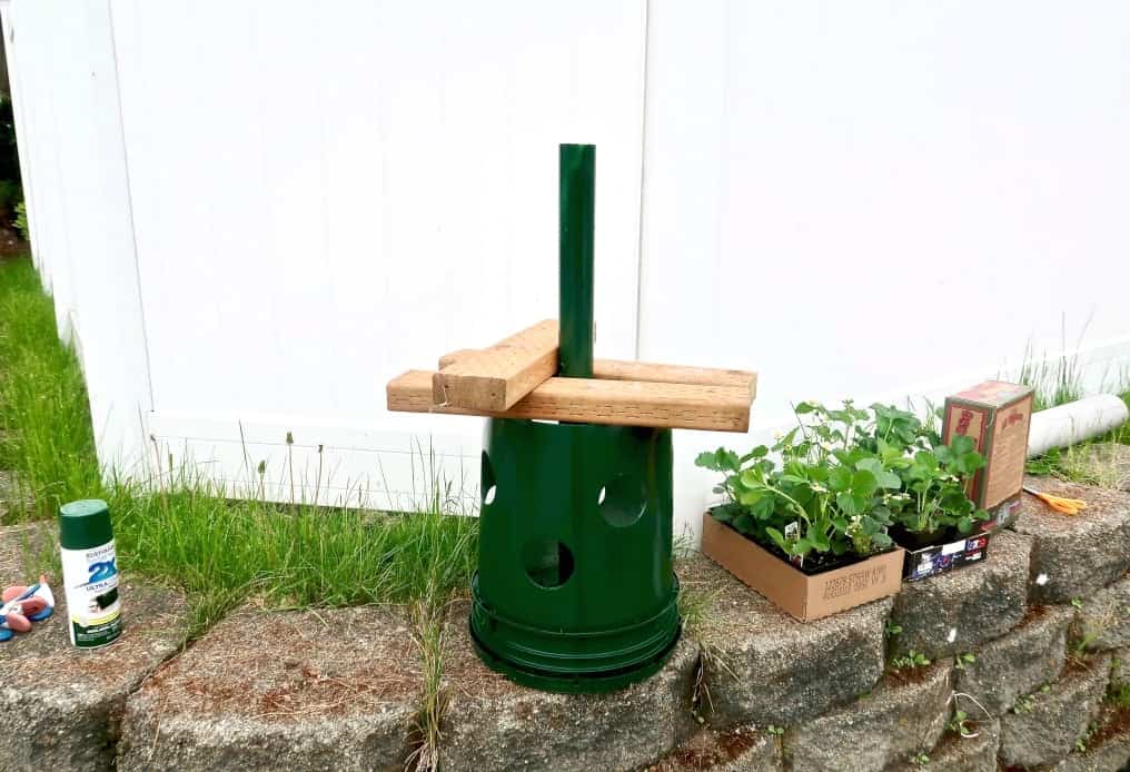 DIY strawberry towers-setting the pipe