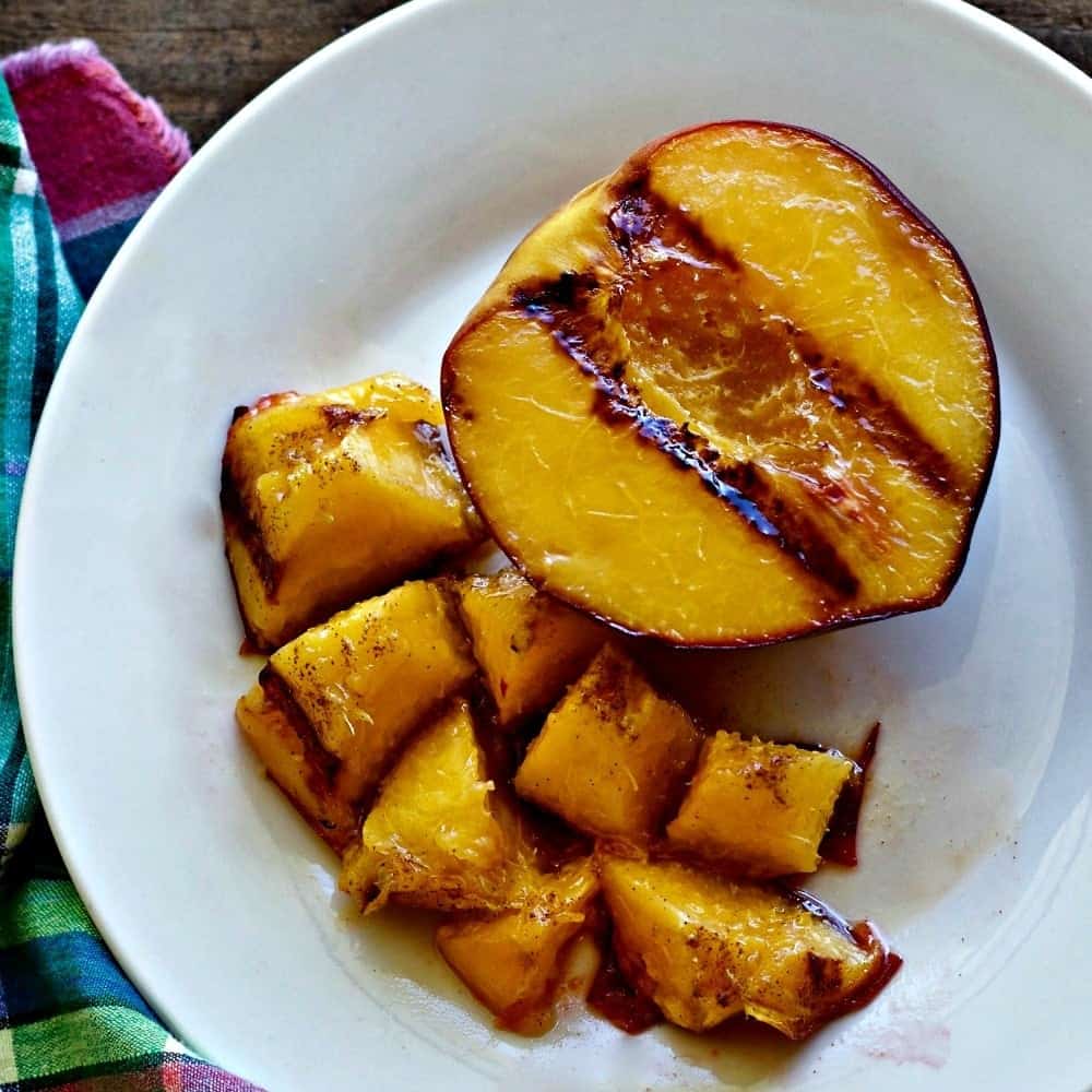 Grilled Fresh Peaches with maple syrup.