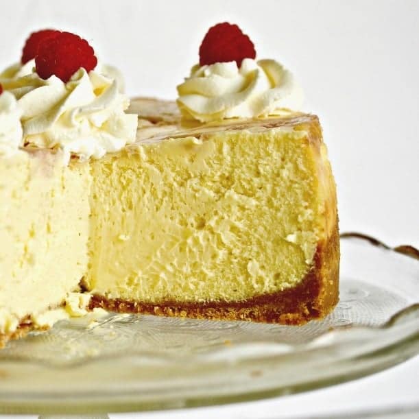 White Chocolate Raspberry Swirl Cheesecake