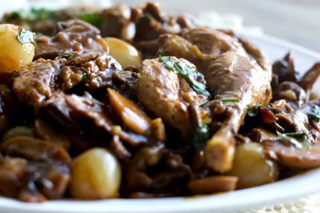 Wild Pheasant In Mushrooms and Wine Sauce