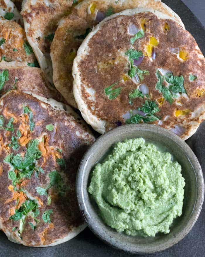Vegan Instant Pot Uttapam with Cilantro Coconut Chutney by Healthy Slow Cooking